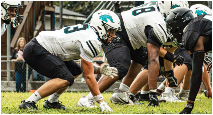 A group of football players on a field. Description generated by AI