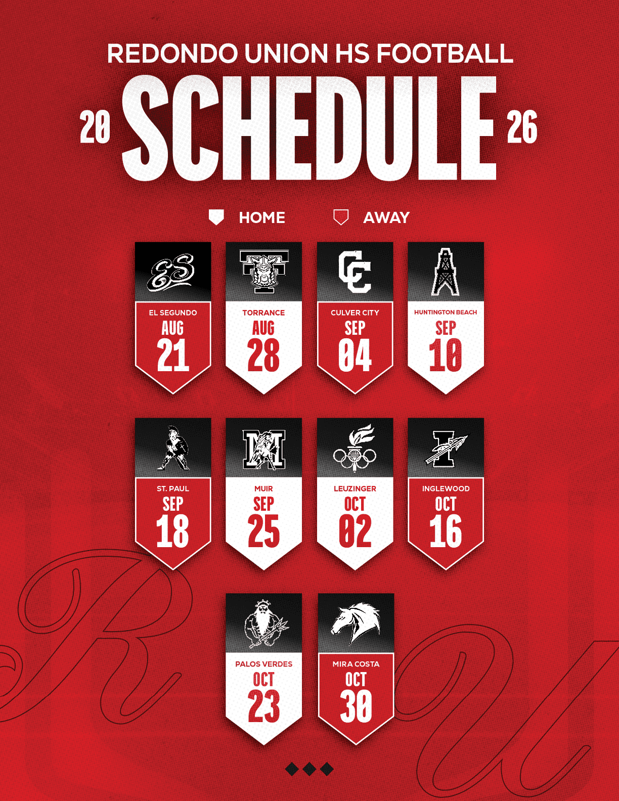 A red and white schedule for Sun Prairie East Football. Description generated by AI