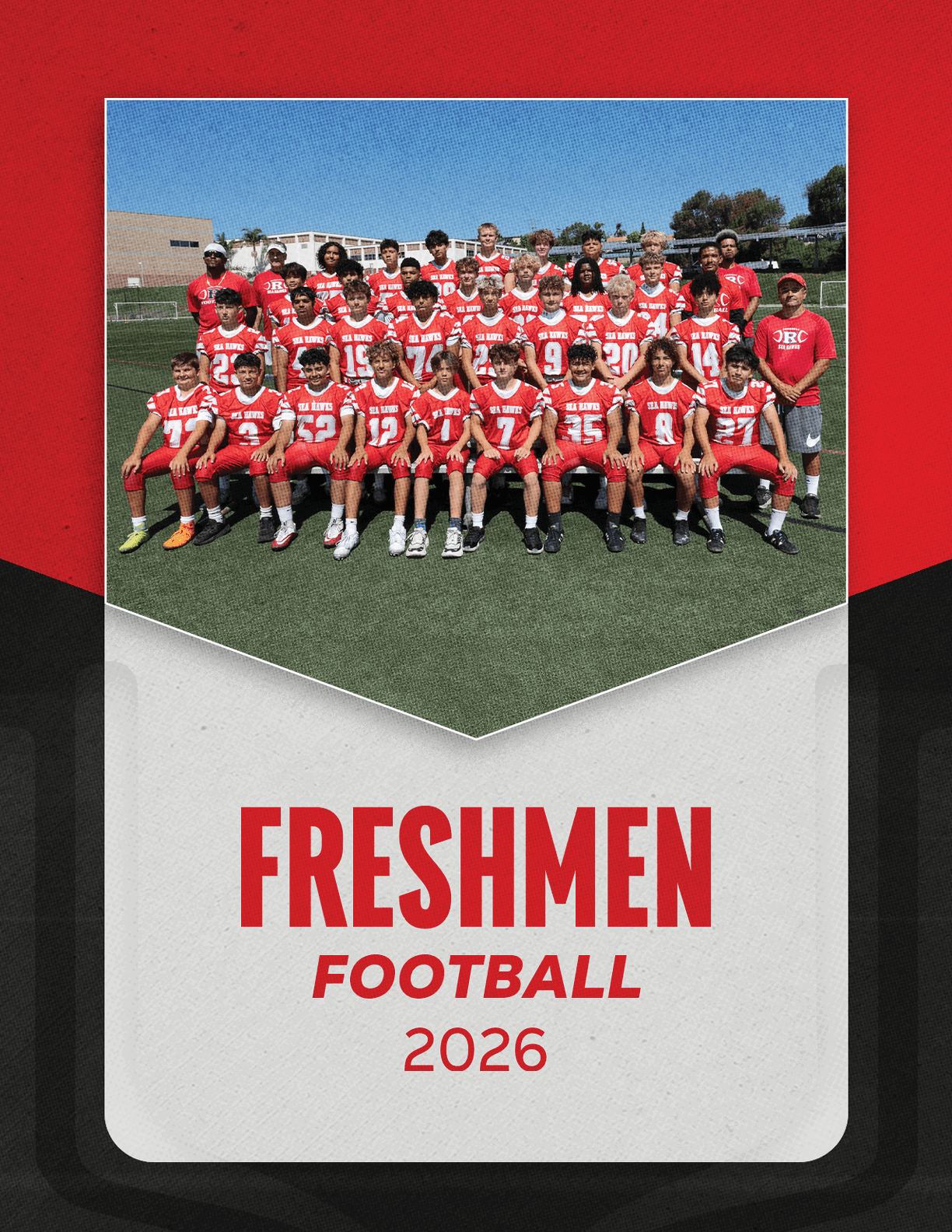 A group of football players sitting on a bench. Description generated by AI