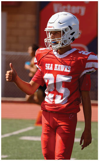 A football player catching a ball. Description generated by AI