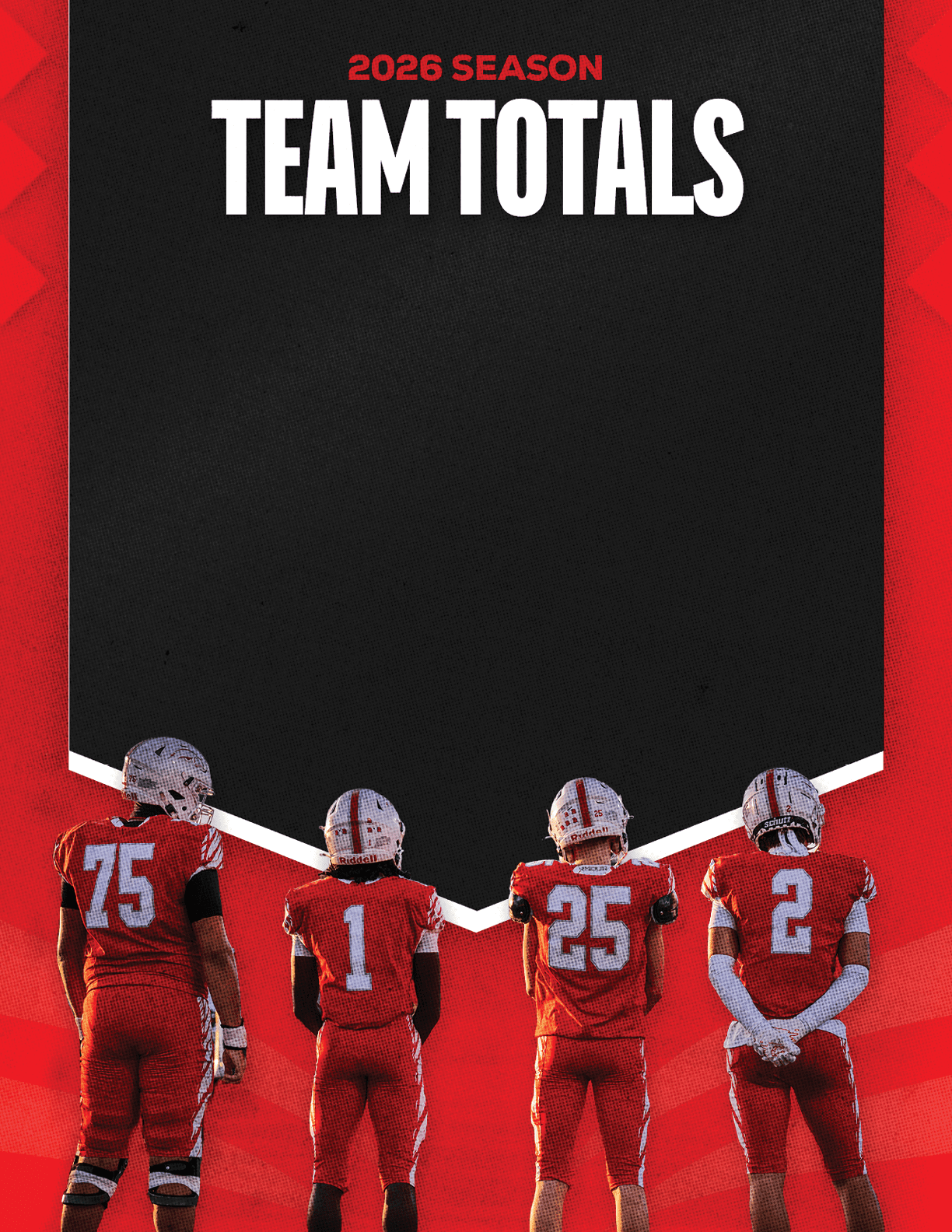 A group of football players standing on the field. Description generated by AI