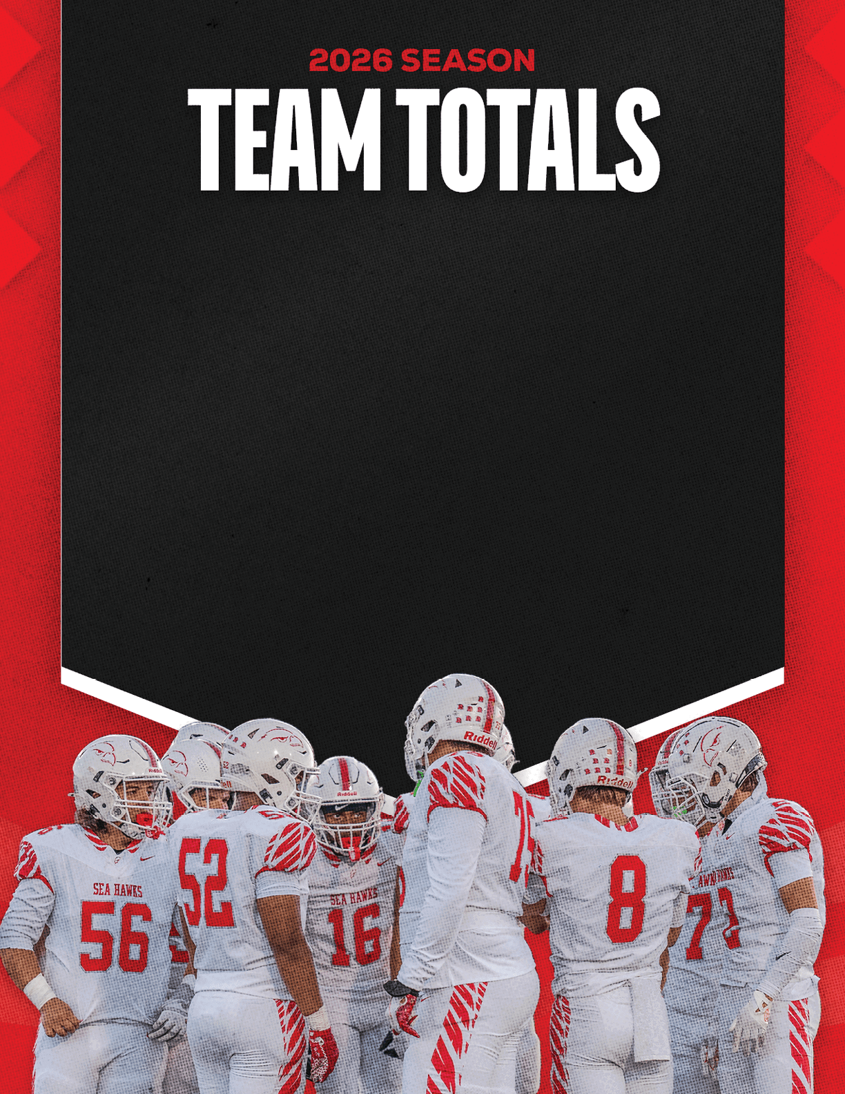A group of football players standing on the field. Description generated by AI