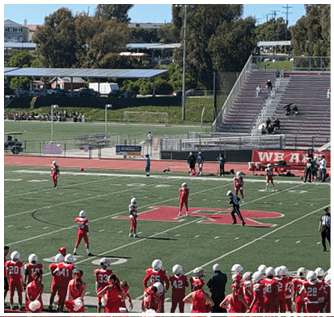 A group of football players on a field. Description generated by AI