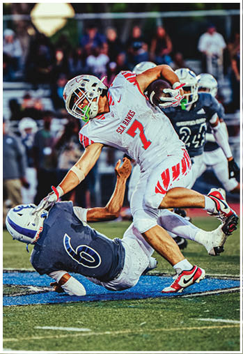 A group of football players celebrating a touchdown. Description generated by AI