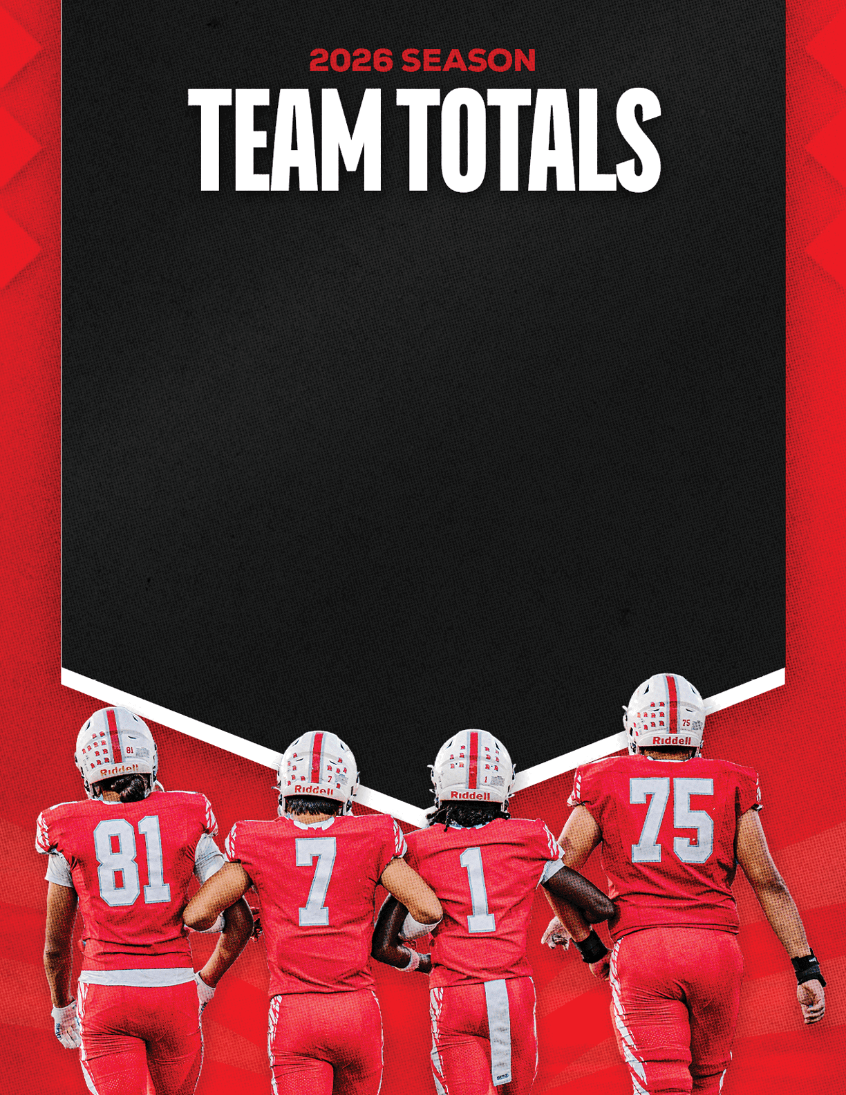 A group of football players standing on the field. Description generated by AI