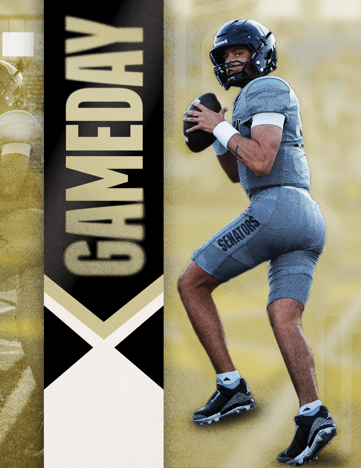 A football player in a white jersey with the number 44 on it. Description generated by AI