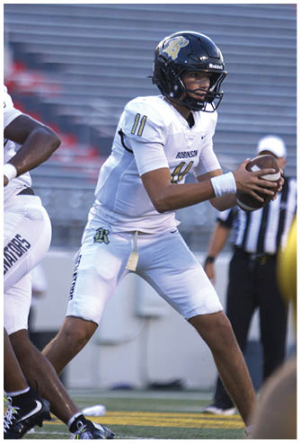 A football player running on the field. Description generated by AI