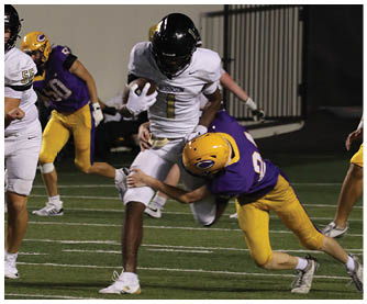 A football player running on the field. Description generated by AI