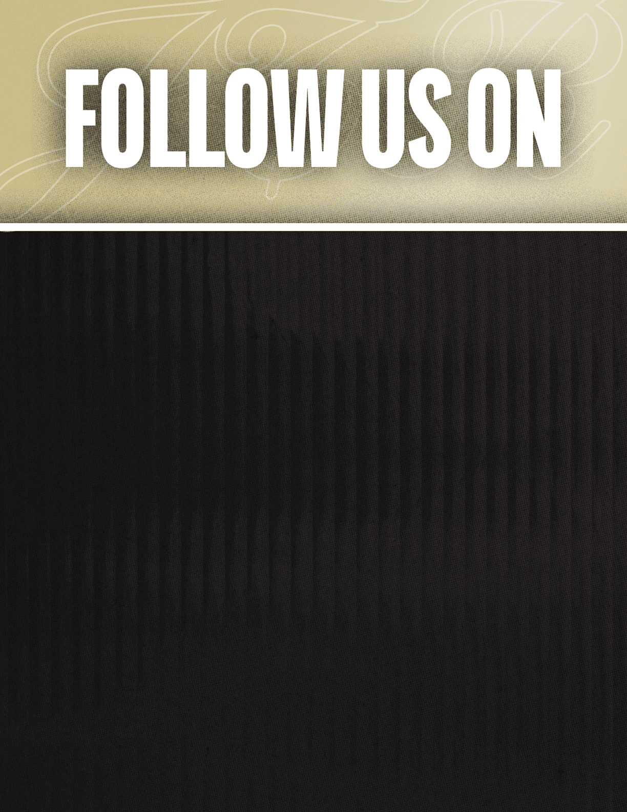 A black and red sign that says Follow Us On. Description generated by AI