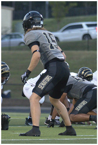 A football player running on the field. Description generated by AI