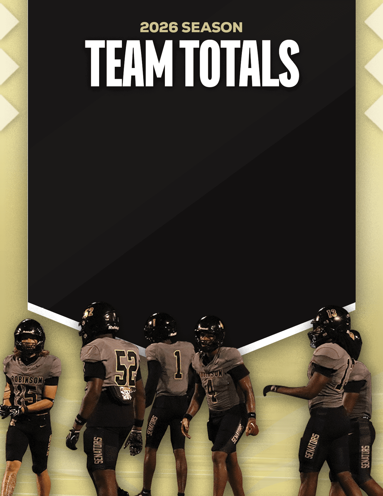 A group of football players standing on the field. Description generated by AI