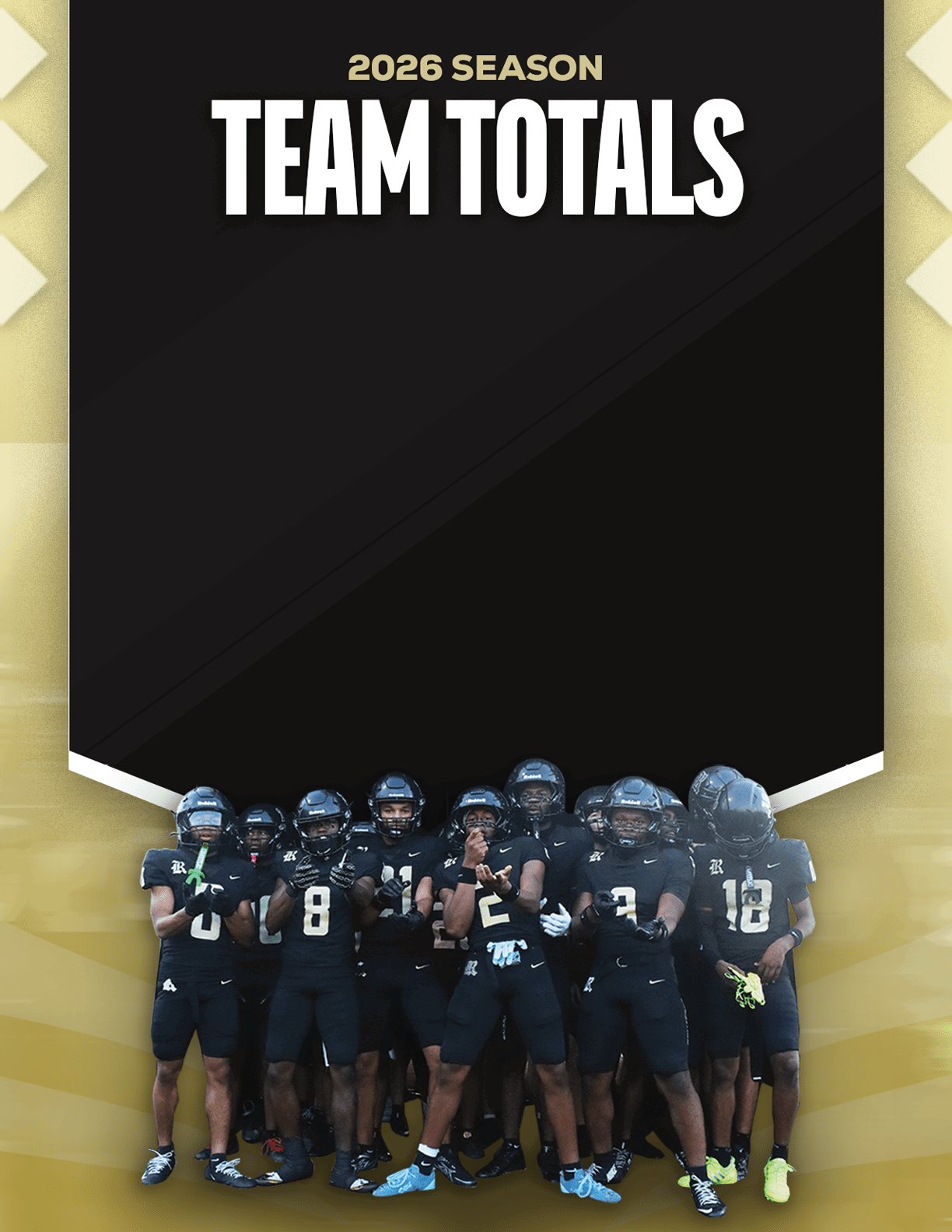 A group of football players standing on the field. Description generated by AI