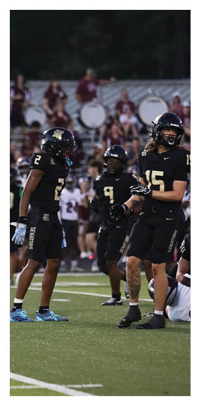 A football player is kneeling on the field, wearing a green jersey and a helmet. AI generated content