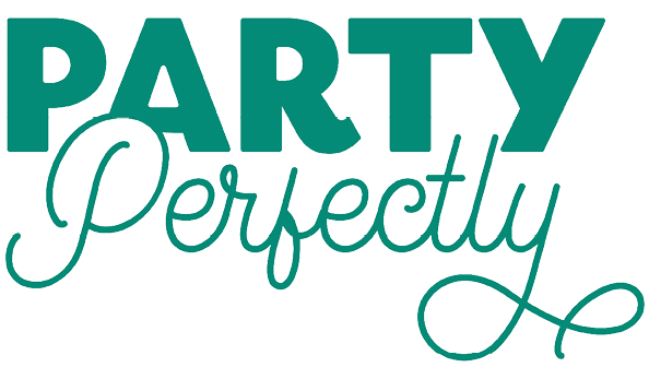 The text “PARTY Perfectly" is displayed with "PARTY" in bold uppercase letters and "Perfectly" in a cursive script with a decorative flourish. Description generated by AI