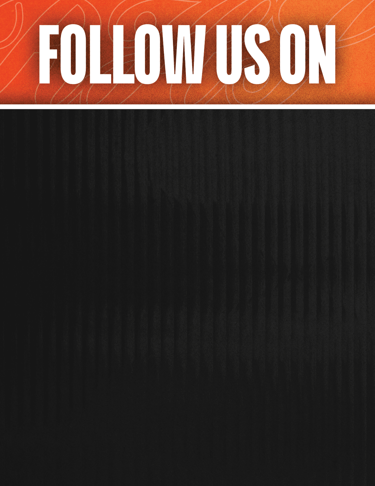 A black and red sign that says Follow Us On. Description generated by AI