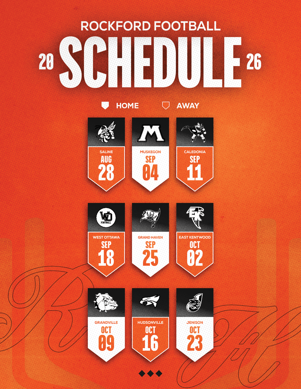 A red and white schedule for Sun Prairie East Football. Description generated by AI