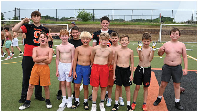 A group of football players on a field. Description generated by AI