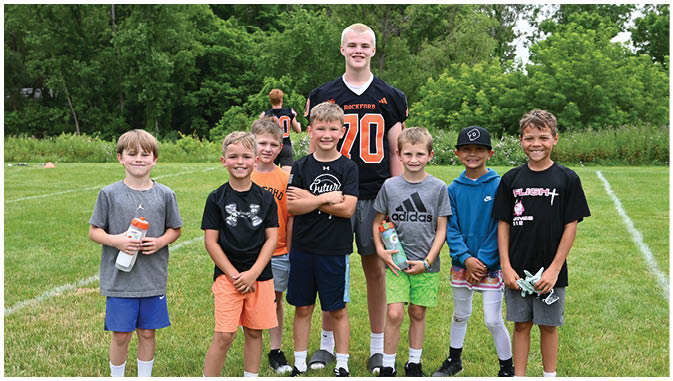 A group of football players on a field. Description generated by AI