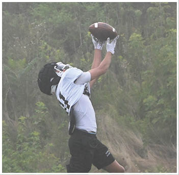 A football player wearing a blue jersey with the number 58 on it. Description generated by AI