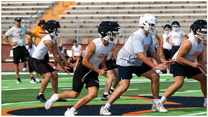A group of football players on a field. Description generated by AI