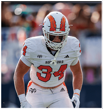 A group of football players celebrating a touchdown. Description generated by AI
