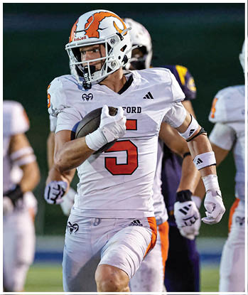 A group of football players celebrating a touchdown. Description generated by AI