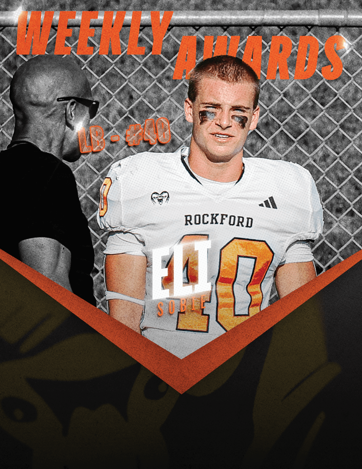 A football player in a black jersey with the number 15 on it. Description generated by AI