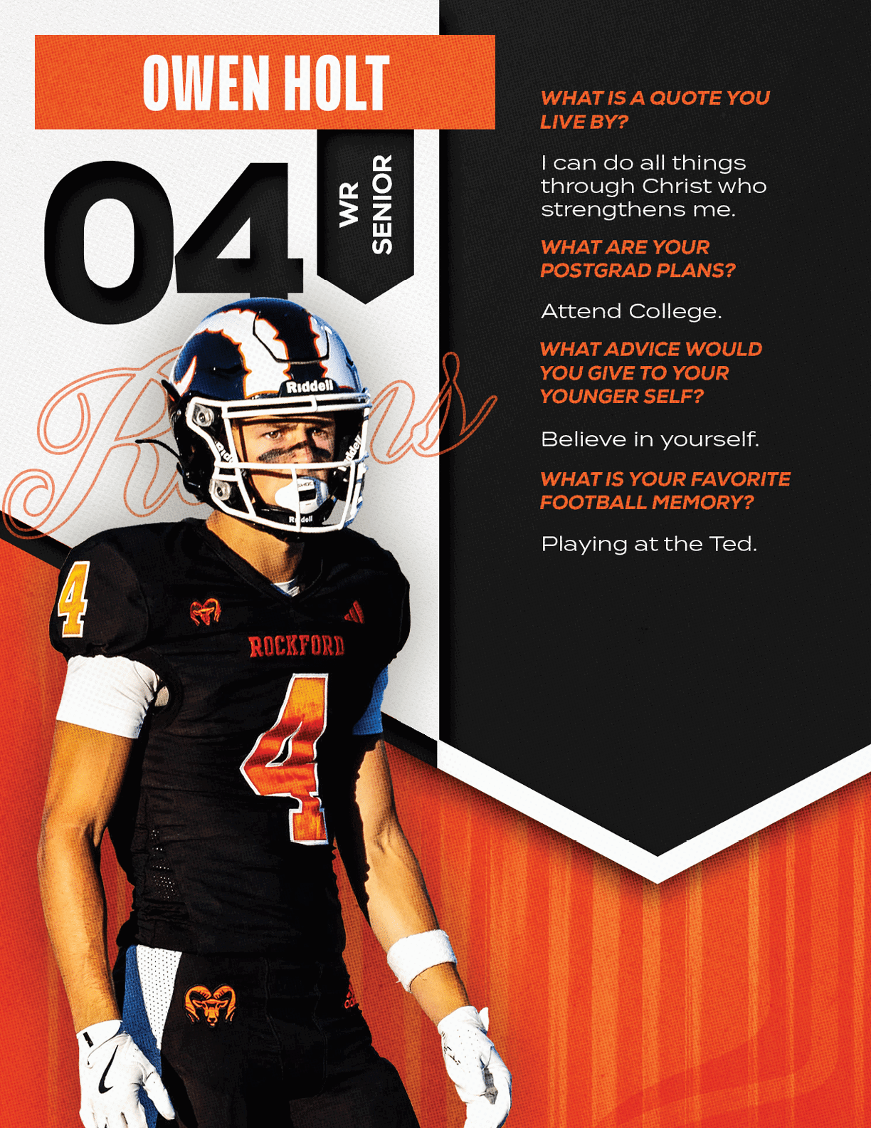 A football player wearing a blue and red jersey with the number 15 on the back. Description generated by AI