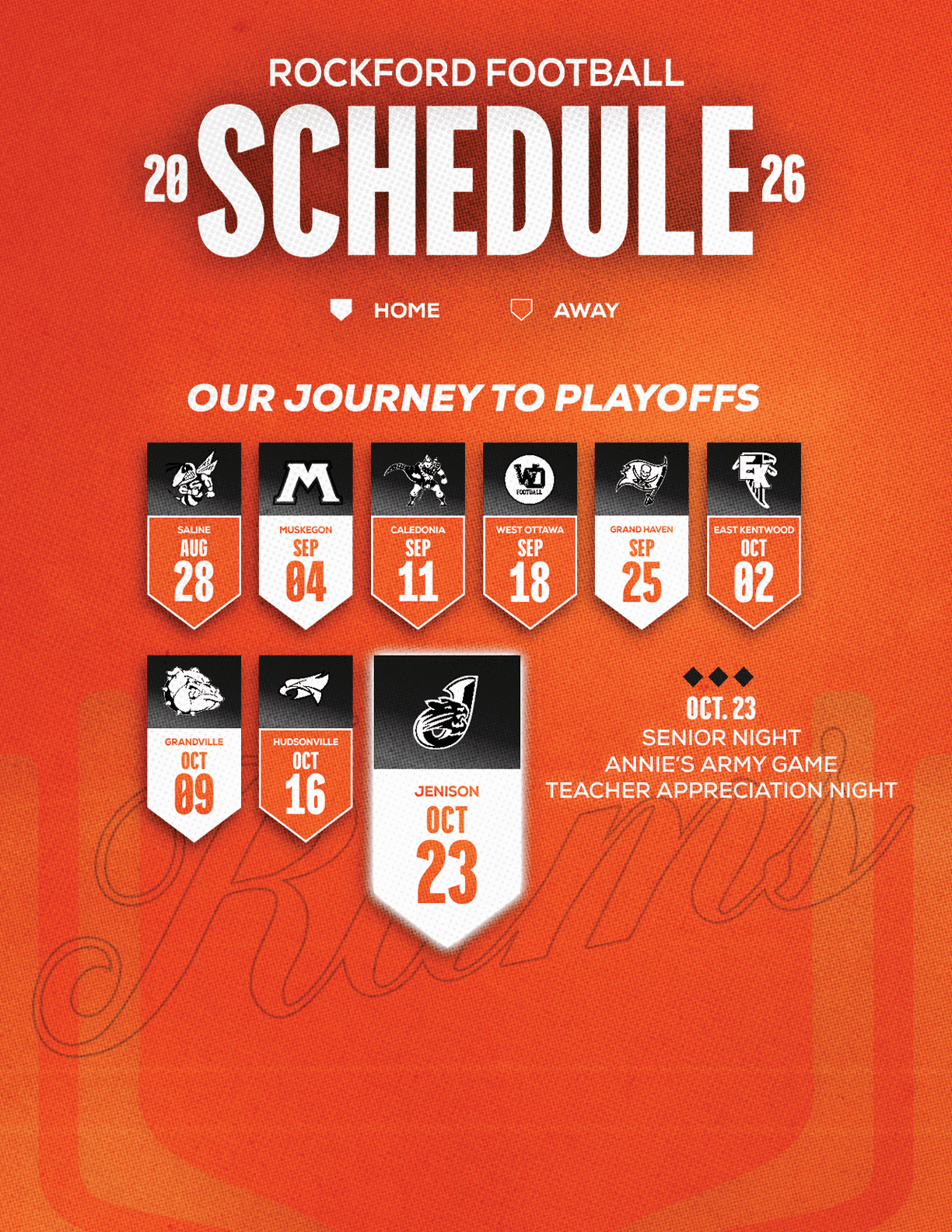 A red and white schedule for Sun Prairie East Football. Description generated by AI