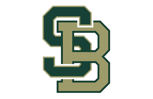 Interlocking letters S and B in a bold, block style with dark green and beige colors. Description generated by AI
