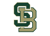 Interlocking letters S and B in a bold, block style with dark green and beige colors. Description generated by AI