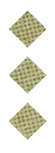 Three diamond-shaped patterns with a textured grid design are arranged vertically on a white background. Description generated by AI