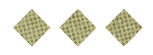 Three diamond-shaped objects with a textured, grid-like pattern arranged in a horizontal row on a white background. Description generated by AI