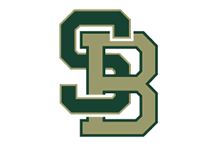 Interlocking letters S and B in a bold, block style with dark green and beige colors. Description generated by AI
