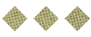 Three diamond-shaped objects with a textured, grid-like pattern are evenly spaced on a white background. Description generated by AI