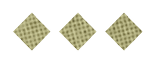 Three diamond-shaped objects with a textured, grid-like pattern are evenly spaced on a white background. Description generated by AI