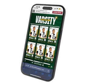A cell phone with a green background and a picture of a football player. Description generated by AI