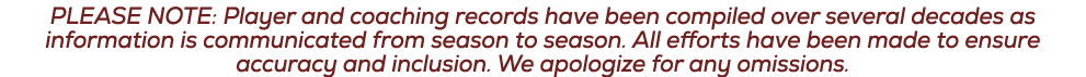 PLEASE NOTE: Player and coaching records have been compiled over several decades as information is communicated from ...