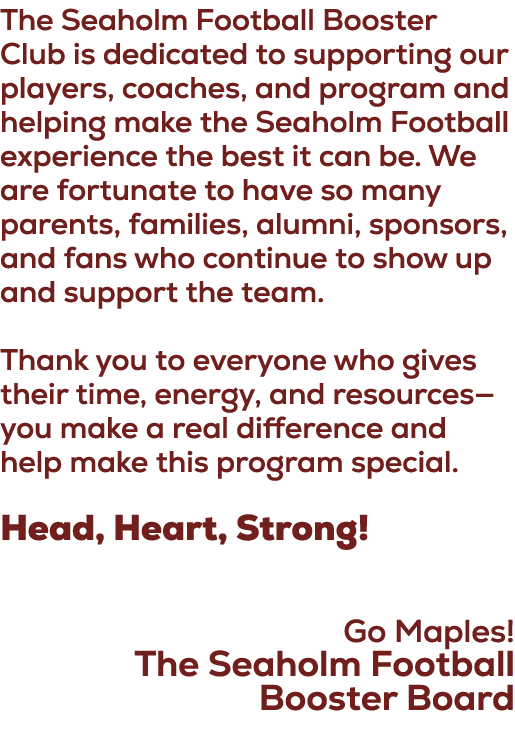 The Seaholm Football Booster Club is dedicated to supporting our players, coaches, and program and helping make the S...