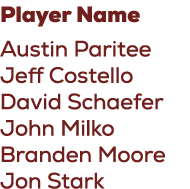 Player Name Austin Paritee Jeff Costello David Schaefer John Milko Branden Moore Jon Stark