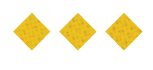 Three yellow diamond-shaped objects with a textured pattern are evenly spaced on a white background. Description generated by AI
