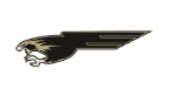 A blue and white bull head. Description generated by AI