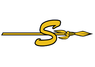 A stylized golden spear with a large, curved letter S integrated into the shaft near the spearhead. Description generated by AI