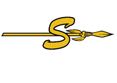 A stylized golden spear with a large, curved letter S integrated into the shaft near the spearhead. Description generated by AI