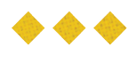 Three yellow diamond-shaped objects with a textured pattern are evenly spaced on a white background. Description generated by AI