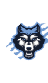 A stylized blue and black wolf head with sharp features and an intense expression surrounded by claw-like streaks. Description generated by AI