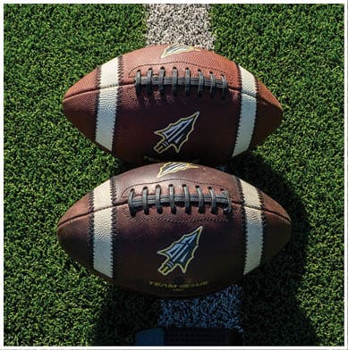 A group of football players huddled together on the field. Description generated by AI