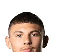 Person with curly hair and light eyes looking forward against a white background. Description generated by AI