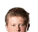 Person with curly hair and light eyes looking forward against a white background. Description generated by AI
