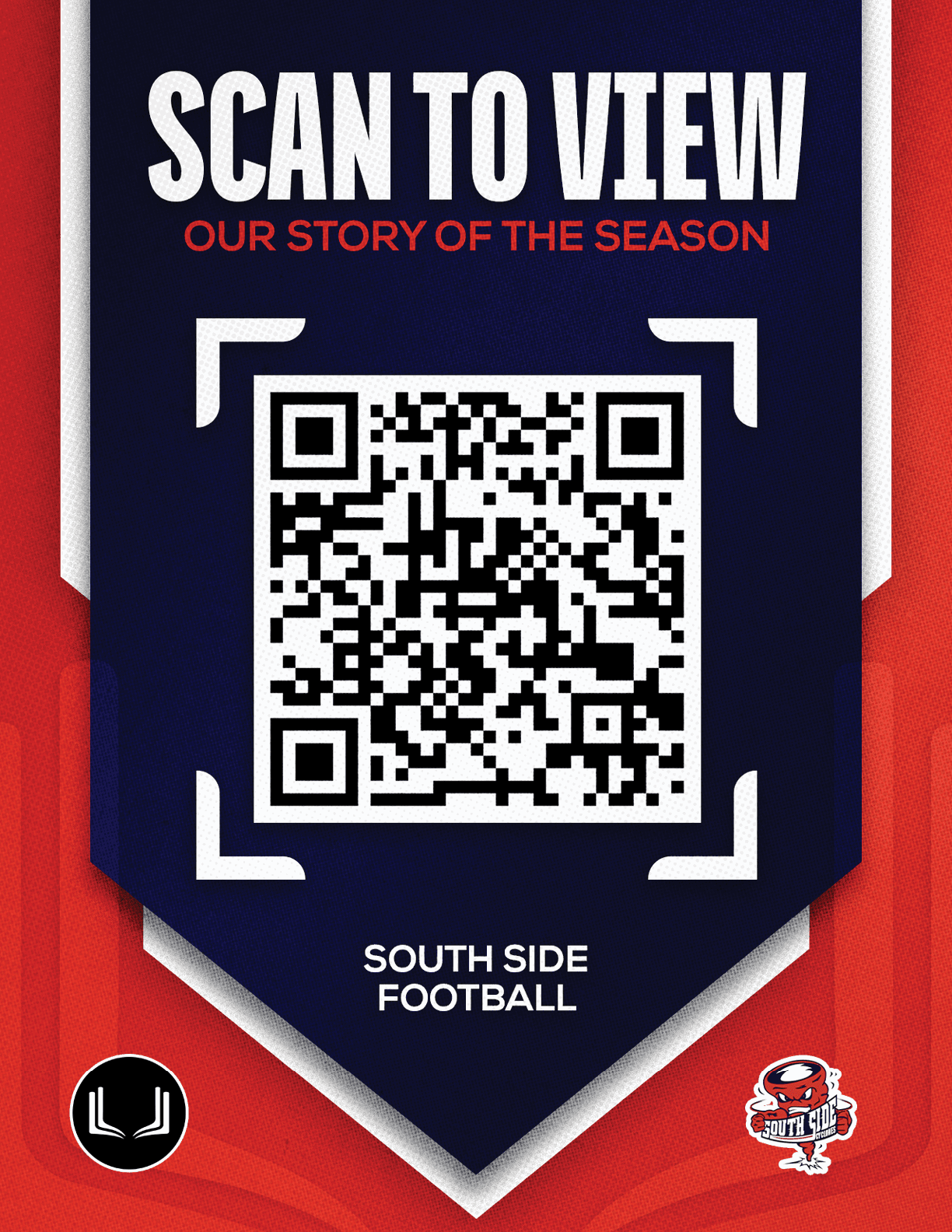 A red and white sign with a barcode on it. Description generated by AI